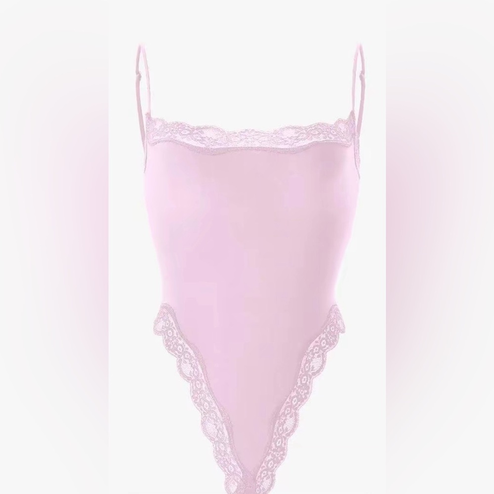 Pink Lace Trim Bodysuit